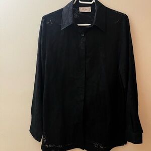 Vintage Women’s black floral sheer blouse